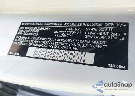 2025 Volvo Xc40 B5 Plus Bright Theme from USA, damaged, VIN YV4L12UE9S2516390